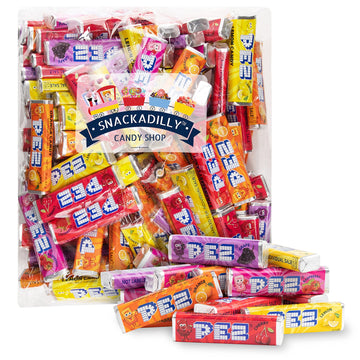 Snackadilly Pezz Candy Refills (About 100 Rolls) "Value Size" 2Lb Bulk Bag - Cherry, Strawberry, Lemon, Grape, Orange, & Raspberry Flavors - By Snackadilly