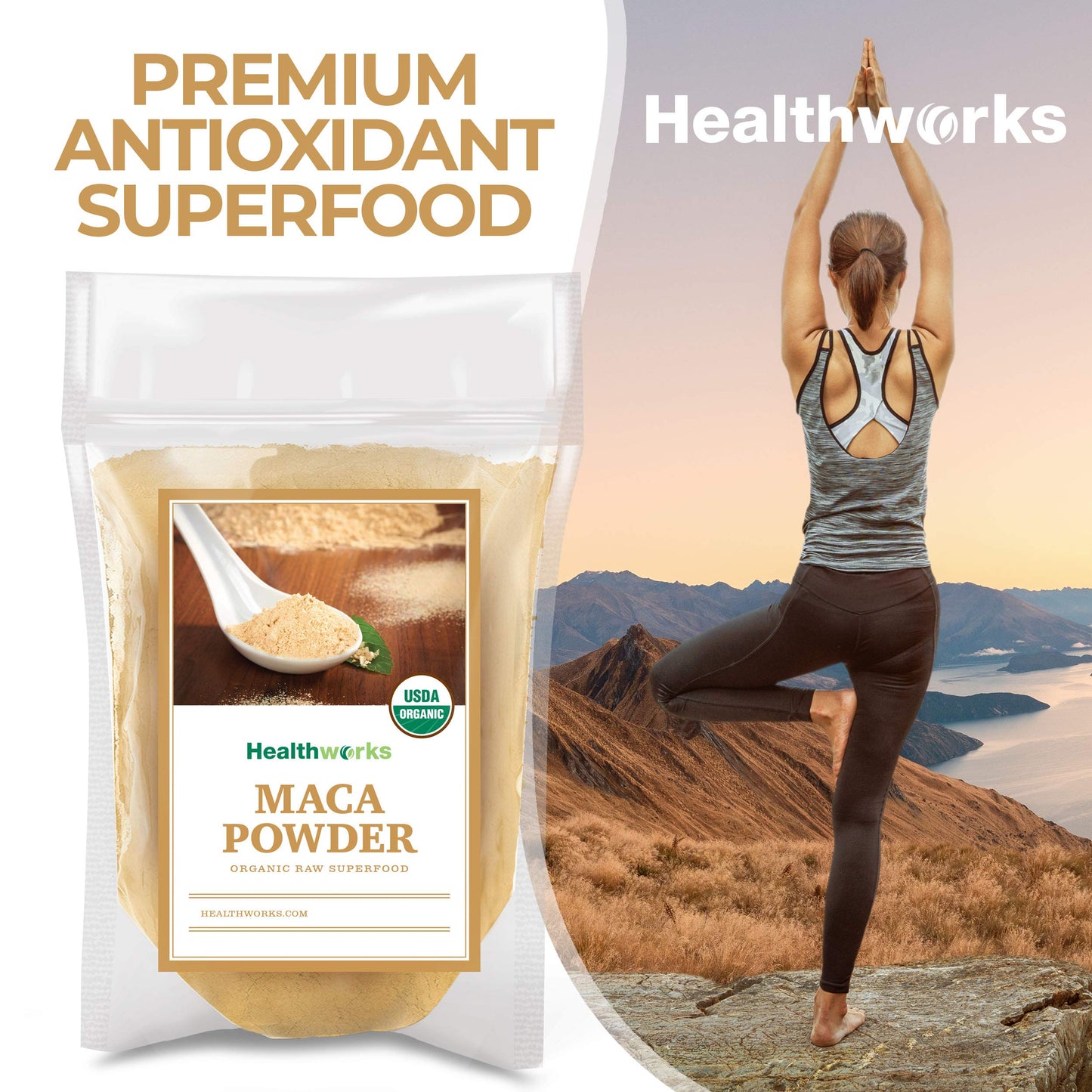 Healthworks Superfoods Organic Maca Powder Raw - 16 Oz / 1 Lb - Certified Organic Flour Use - Keto  Vegan & Non-GMO - enhanced Peruvian Origin - Breakfast  Smoothies  Baking & Coffee - Antioxidant