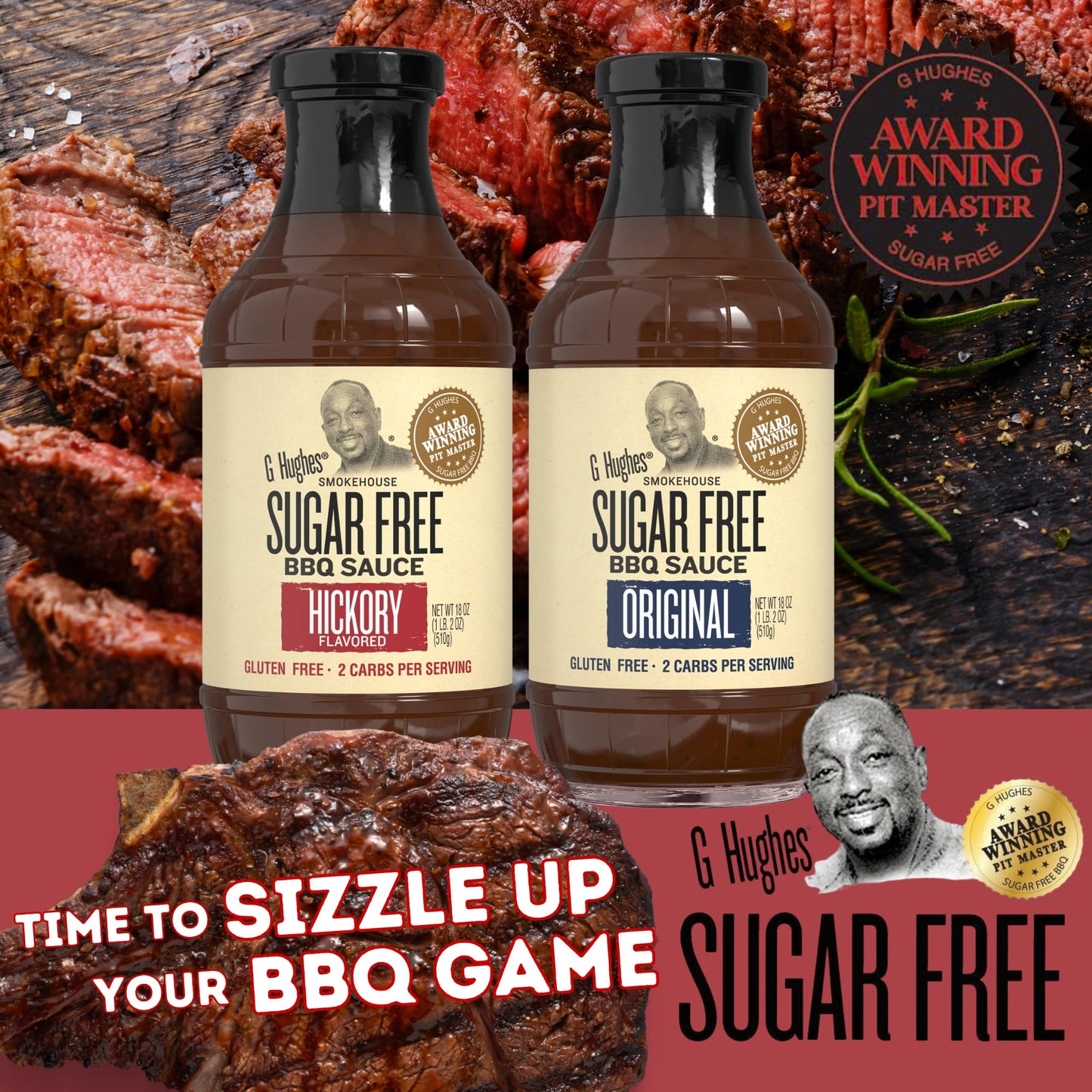 G Hughes Sugar Free BBQ Sauces Pack of 2 - Hickory & Original, Gluten Free, 18 oz