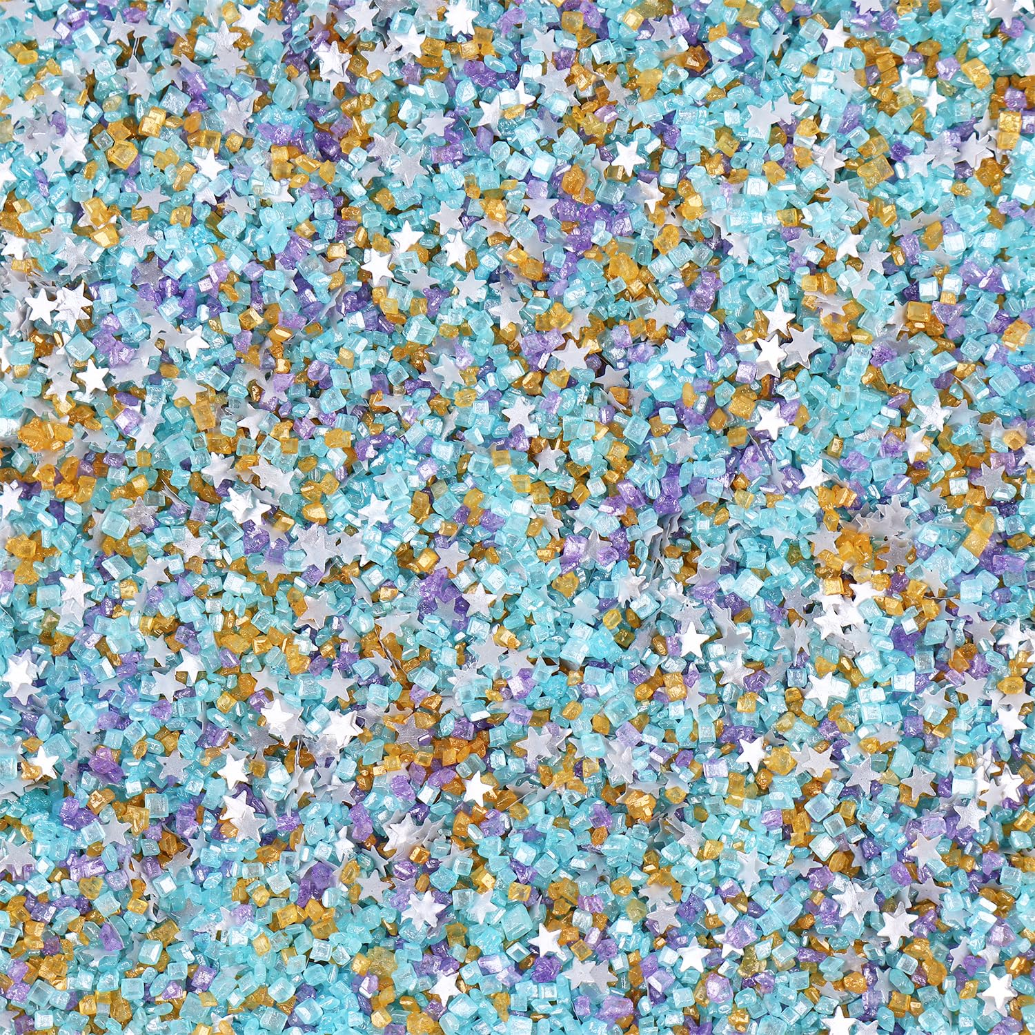 Sanding Sugar Edible Silver Glitter Stars Mix, Edible Blue&Purple Sugar Sprinkles For Cake Decorating, Sparkling Edible Sanding