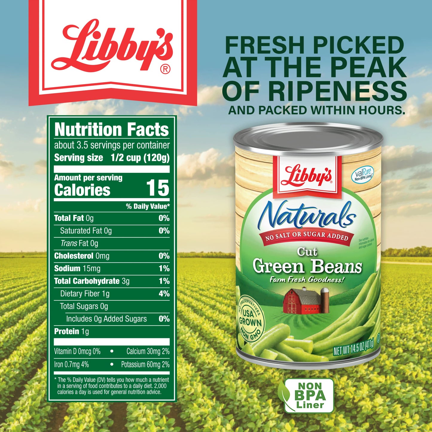 Libby s Naturals Cut Green Beans | No Added Salt, No Added Sugar | Naturally Delicious, Mild & Subtly Sweet | Crisp-Tender Bite