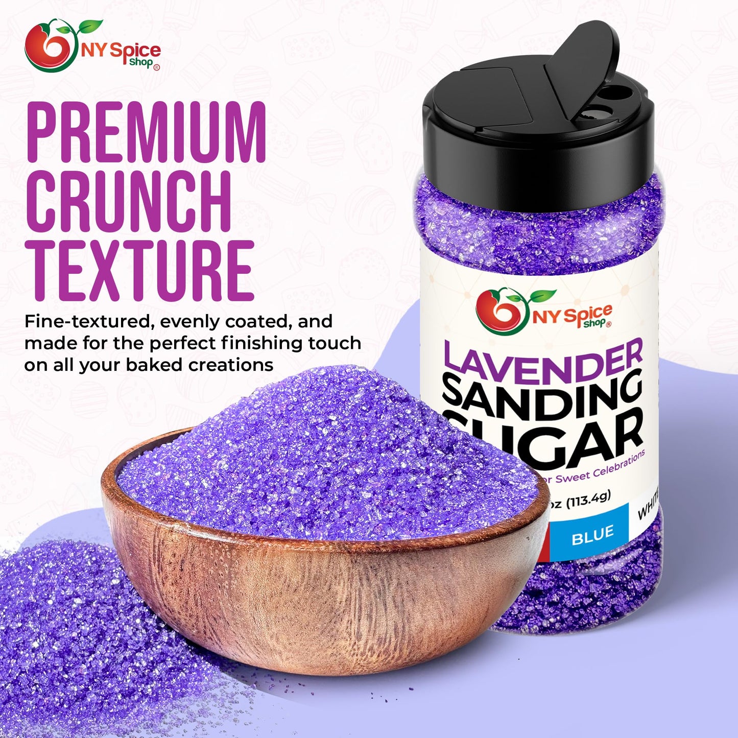 Ny Spice Shop Lavender Sanding Sugar For Memorial Day - 4 Ounce Sweet Colorful Edible Sprinkles For Candy Dish - Chocolate Sprin