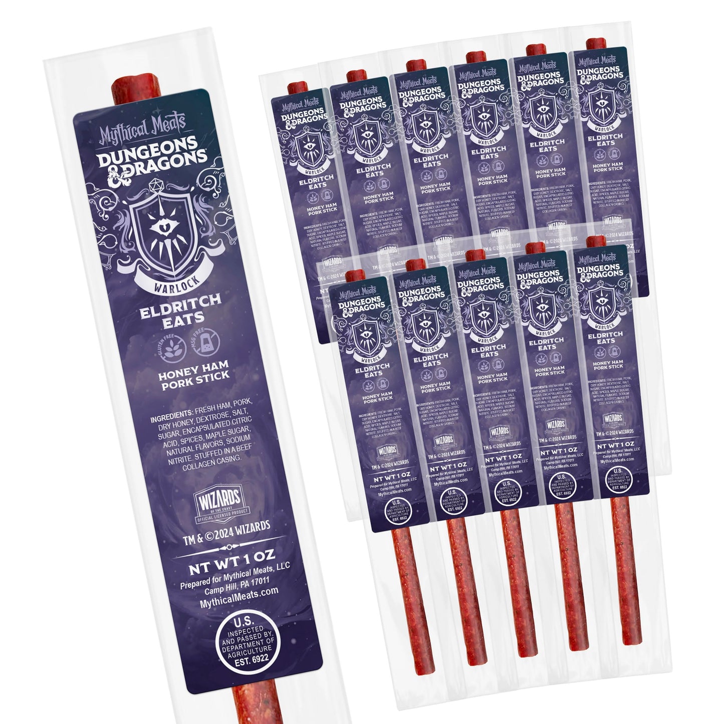 Mythical Meats Jerky Sticks - Honey Ham Pork, Gluten Free, MSG Free - 12 Count Pack