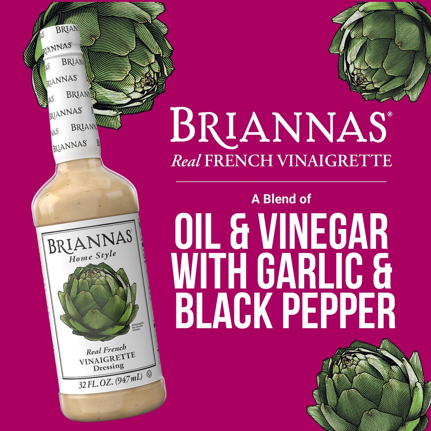 BRIANNAS Real French Vinaigrette Dressing – Sugar Free – 32 oz. Bottle