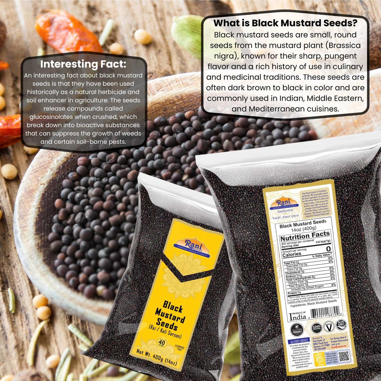 Rani Black Mustard Seeds Whole Spice (Kali Rai) 14Oz (400G) ~ All Natural | Gluten Friendly | Non-Gmo | Vegan | Indian Origin