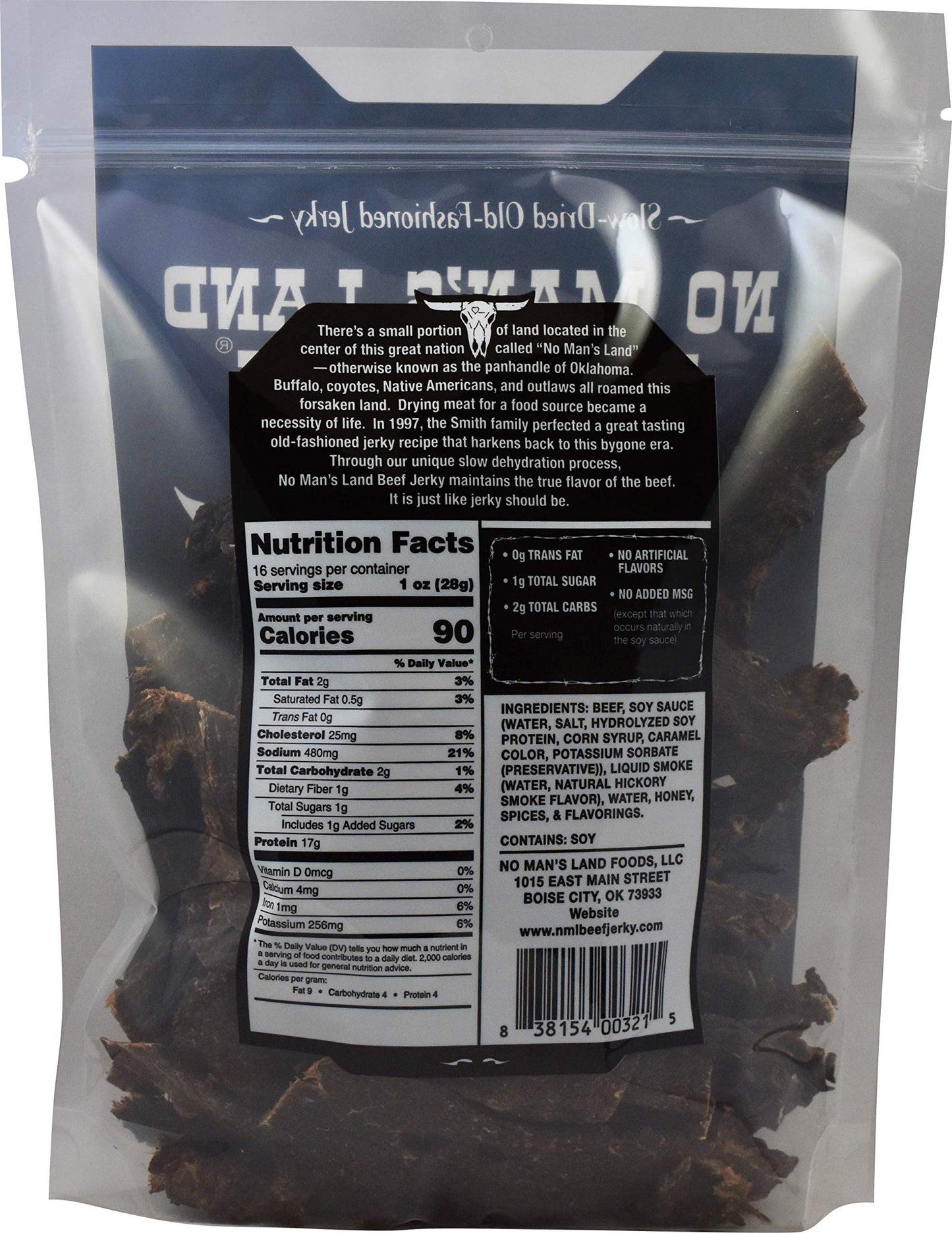 No Mans Land Mild Beef Jerky High Protein Low Calorie Low Carb Beef Snack 16Oz Bag