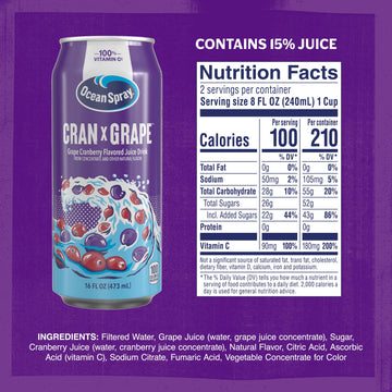 Ocean Spray Cran-G Cranberry G Juice Drink  16oz can (12 Pack)