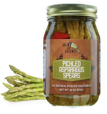 Green Jay Gourmet Pickled Asparagus Spears in a Jar - Fresh Hand Jarred Vegetables for Cooking & Pantry - Home Grown Pre-Prepare
