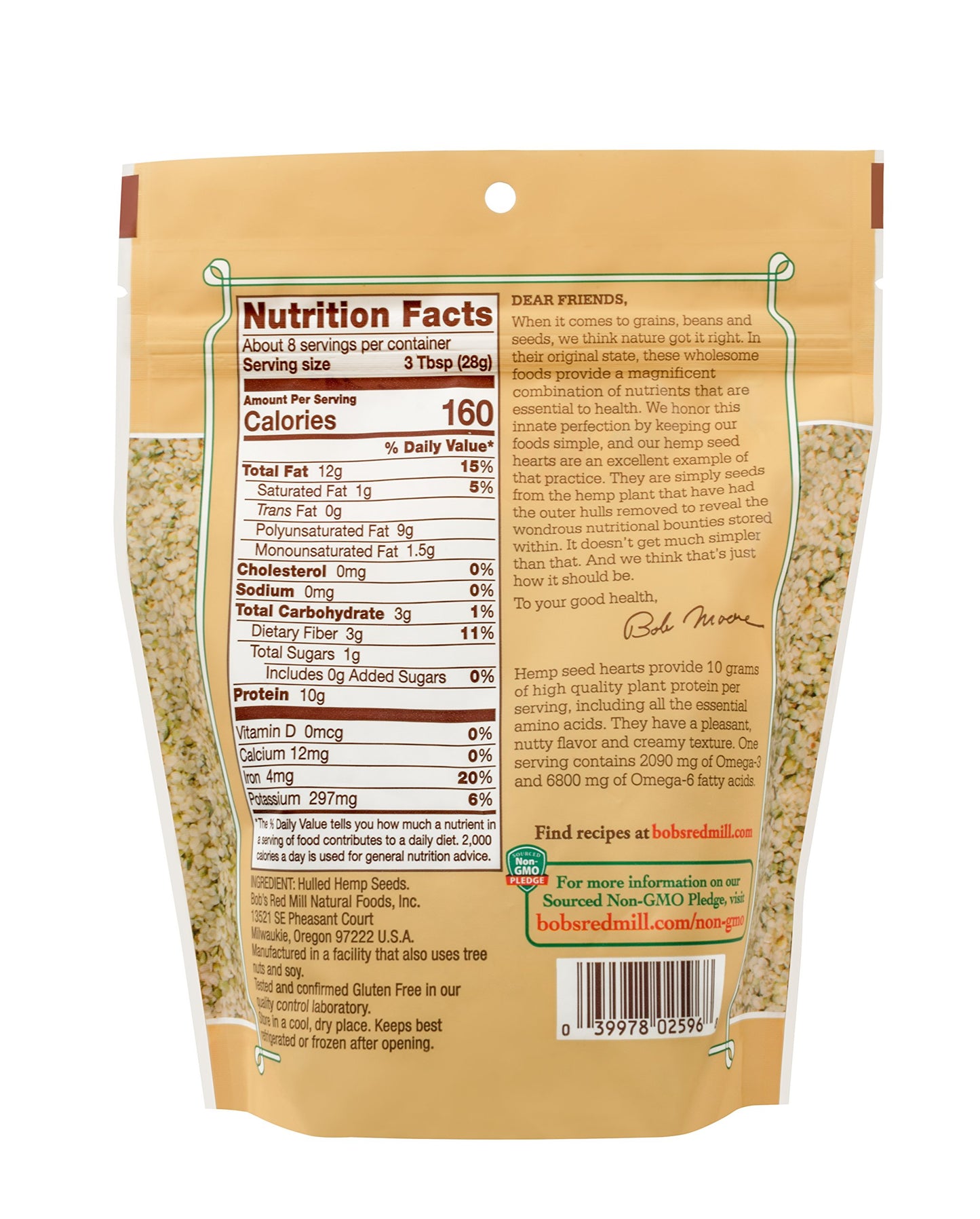 Bob's Red Mill Resealable Hulled Hemp Seed Hearts, 8 Ounce (Pack of 5)