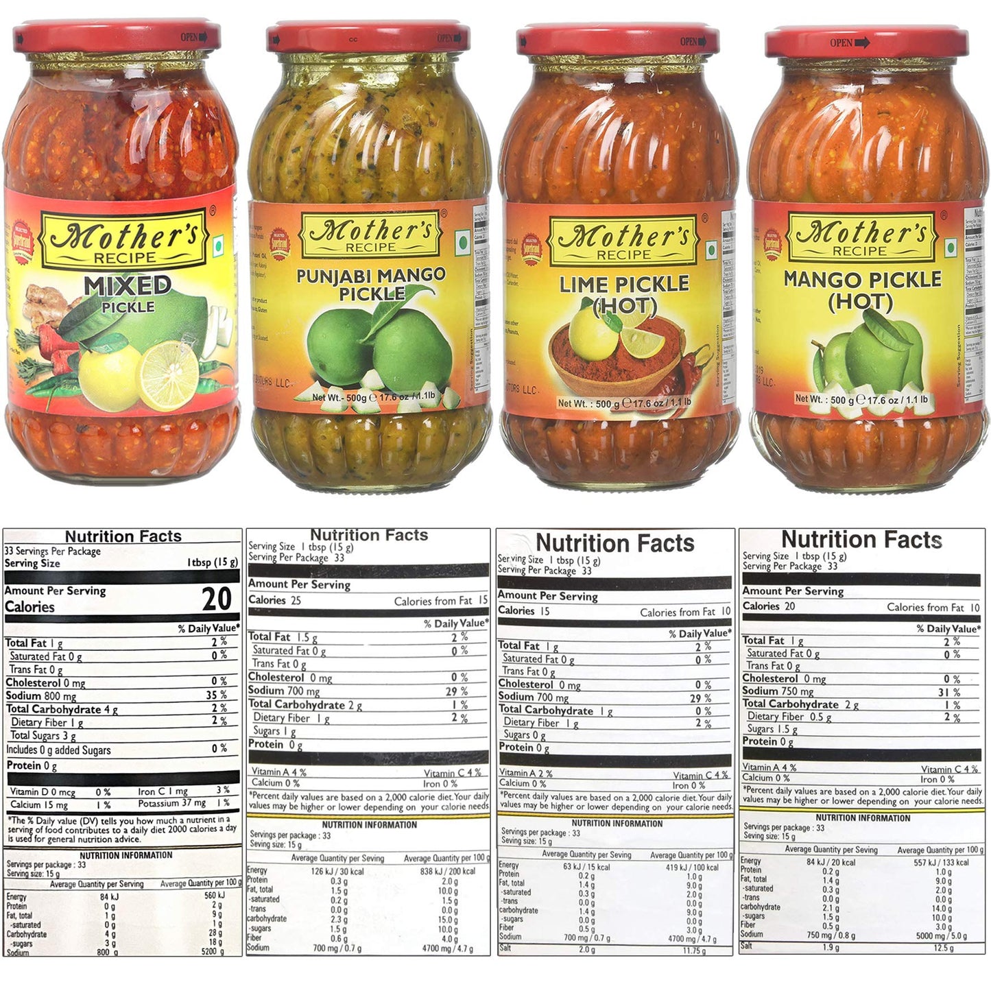 Mother'S Recipe - Pickle Combo 4In1 (Mixed, Punjabi Mango, Lime Hot, Mango Hot) 500G X 4