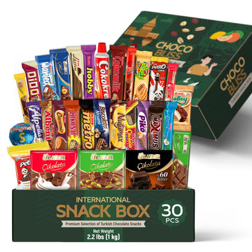 Eastanbul International Snack Box, 30 Full-Size Chocolate Assortment Bars, Turkish Exotic Snacks, Assorted Candy Variety Pack Of