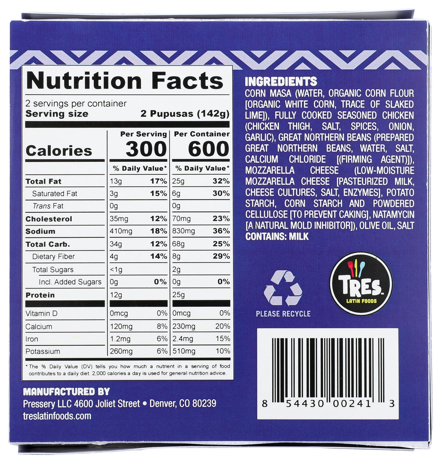 Tres Latin Foods, Chicken And Cheese Pupusas, 4-count, 10 oz (frozen)