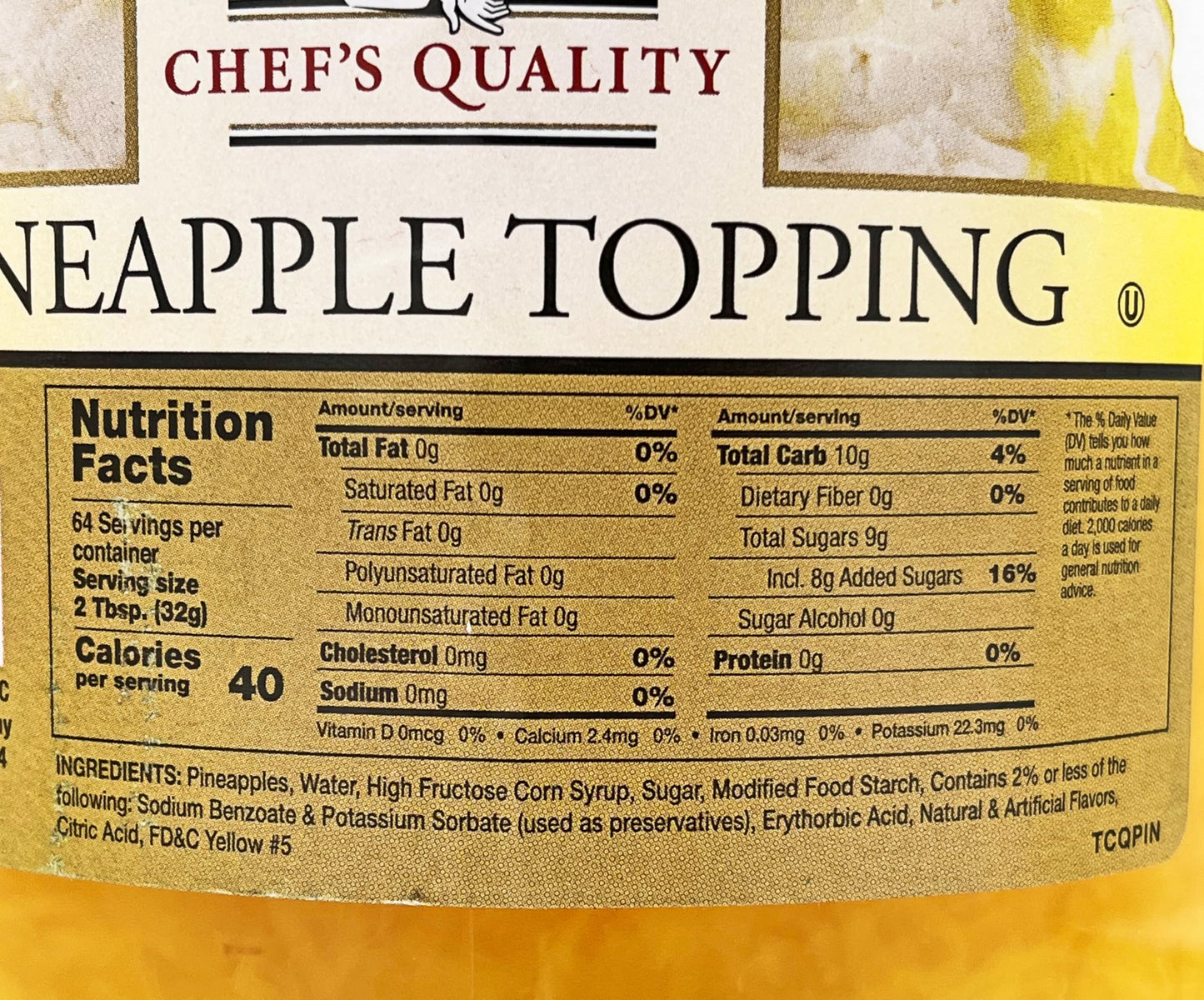 Chefs Quality Pineapple Ice Cream Topping 5 Pounds, Yellow, 1 Count