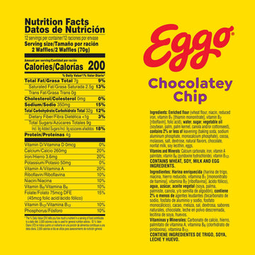 Eggo Frozen Waffles, Frozen Breakfast, Breakfast Food, Family Pack, Chocolatey Chip, 29.6oz Box (24 Waffles)
