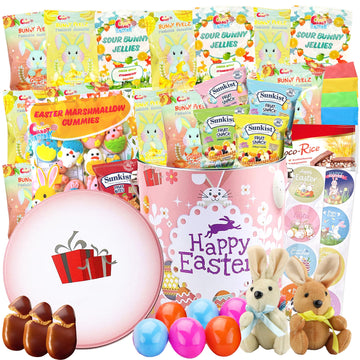 Easter Snack Pink Tin (56 Count) Filled with Treats Peelable Marshmallow Gummies, Bunny and More, Great Package for Family, Frie