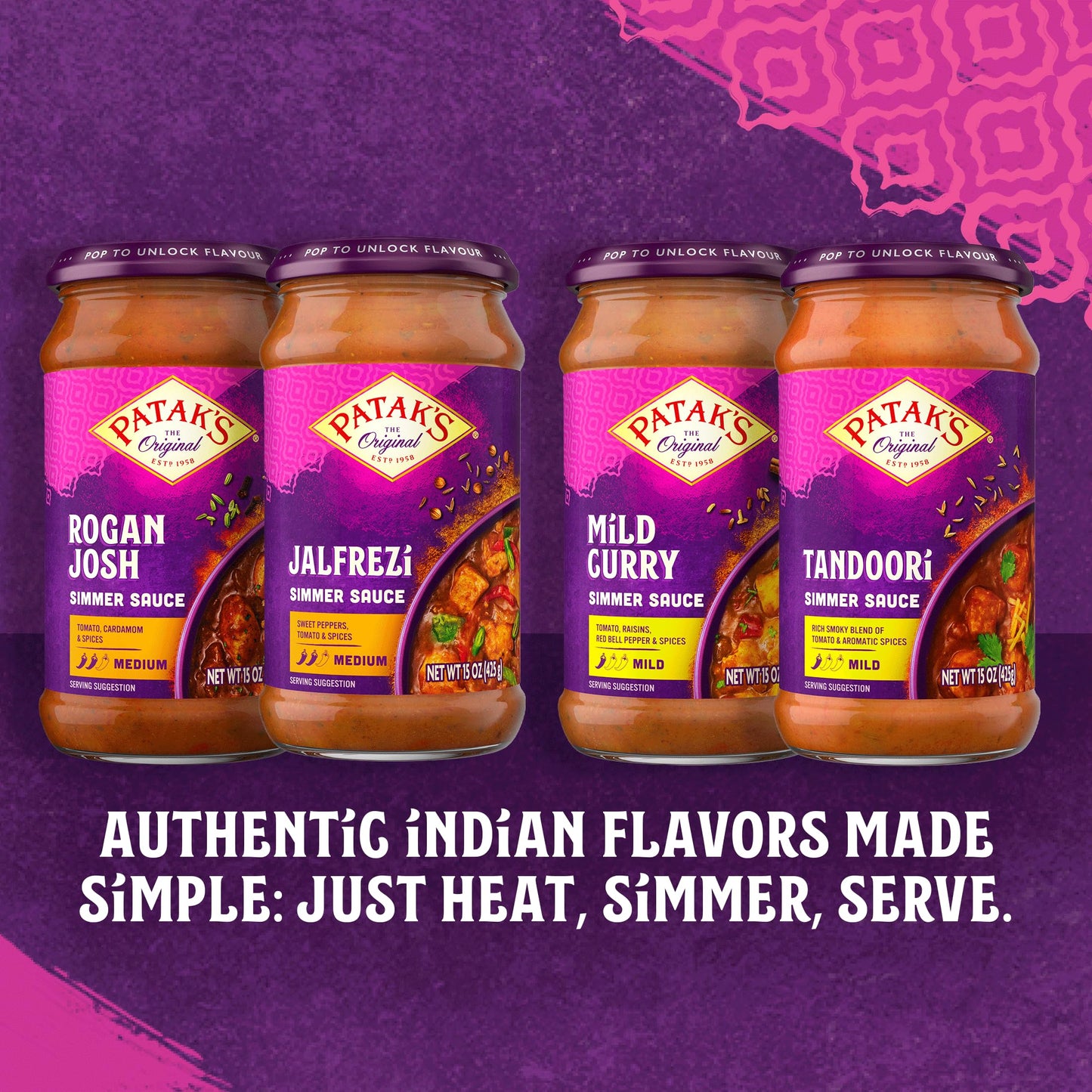 Pataks Jalfrezi Simmer Sauce - Tomato-Based Curry Sauce with Green and Red Bell Pepper, Spices - Gluten-Free & Vegan Mild Indian