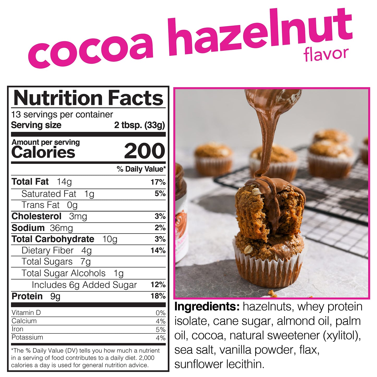Nuts N More Cocoa Hazelnut Butter Spread - High Protein, Low Carb, Low Sugar, Gluten Free, Non-GMO, All-Natural Keto Nut Butter