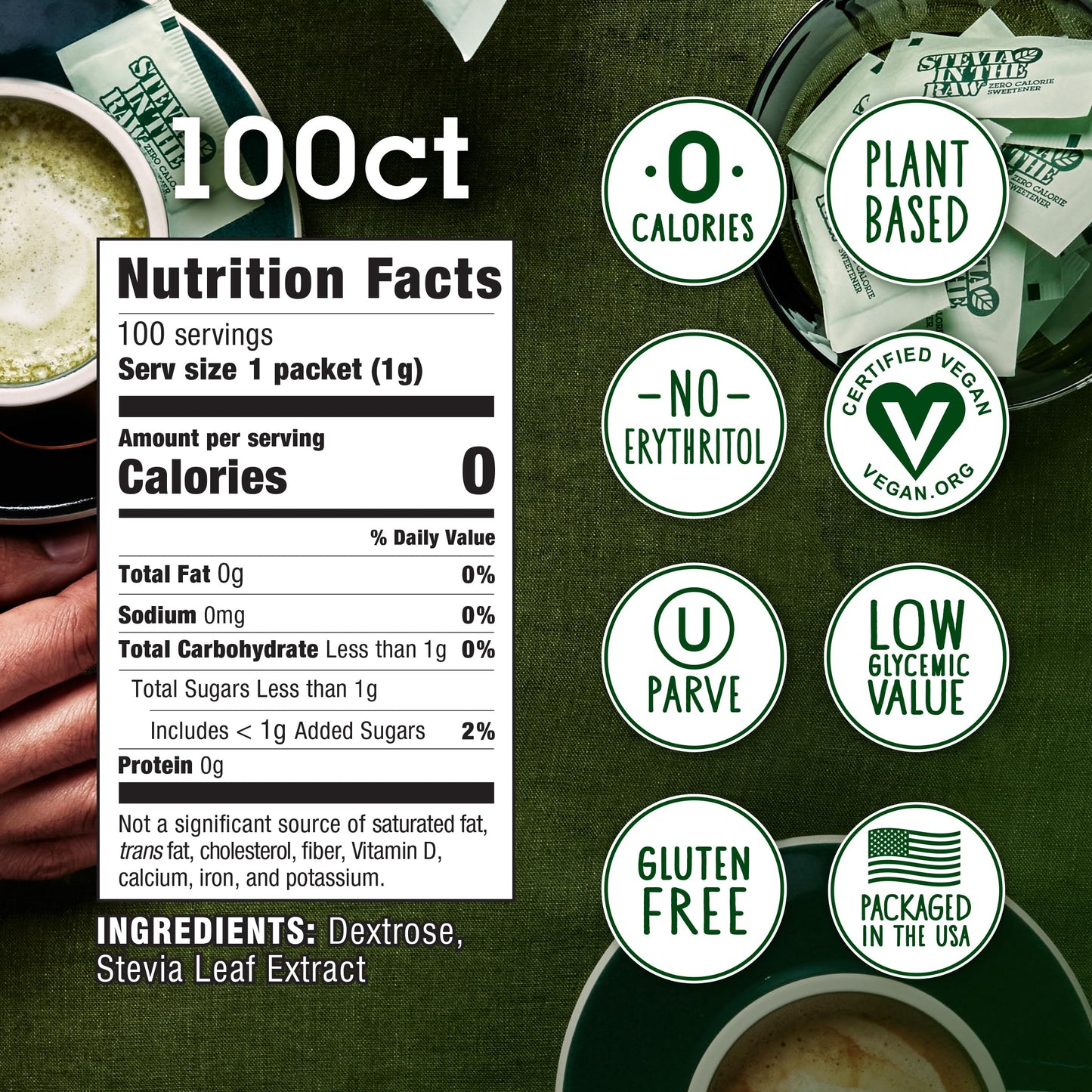 Stevia In The Raw, Plant Based Zero Calorie, No Erythritol, Sugar Substitute, Sugar-Free Sweetener for Coffee, Hot & Cold Drinks