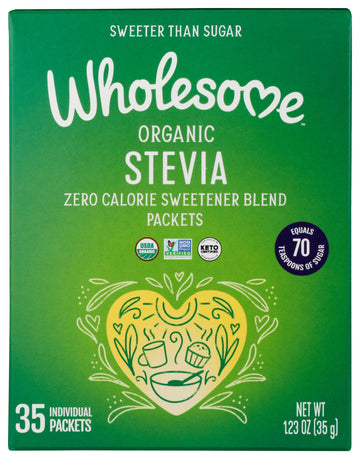 Wholesome Sweeteners Organic Stevia, 35 Count Packets, Zero Calorie Sweetener Blend, Keto Friendly, Non GMO, Gluten Free & Vegan, 1 Pack