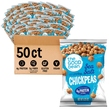 The Good Bean Crunchy Chickpeas - Sea Salt - (50 Pack) 0.75 Oz Bag - Roasted Chickpea Beans - Vegan Snack With Good Source Of Pl