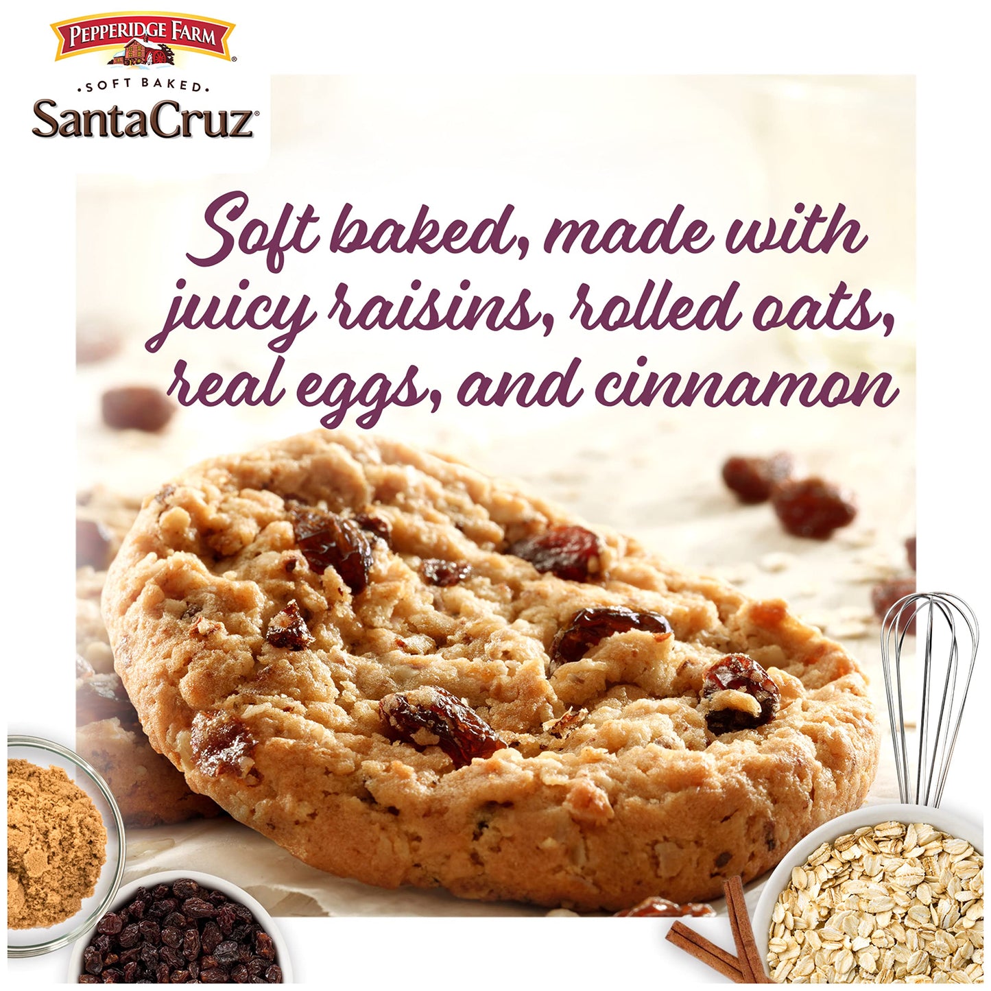 Pepperidge Farm Santa Cruz Soft Baked Oatmeal Raisin Cookies, 8.6 oz. Bag