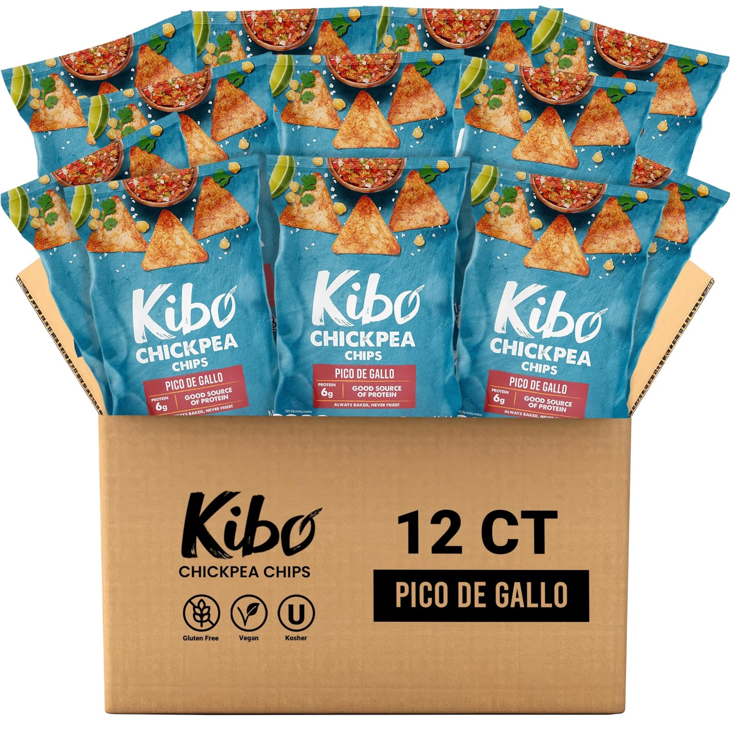 Kibo Chickpea Chips Pico de Gallo - Gluten-Free, Plant-Based, High Protein-Fiber Non-GMO, Vegan, Made with Real Veggies - 1 oz, 