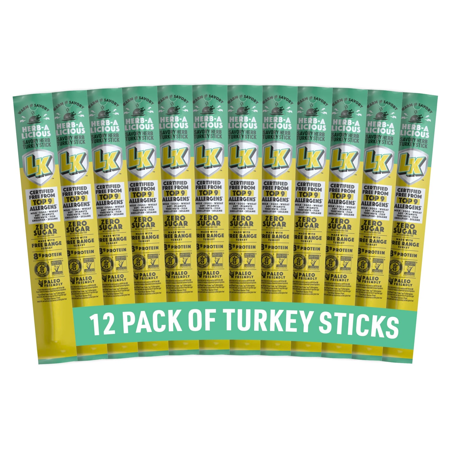 Lorissa'S Kitchen Premium Grass-Fed & Finished Jerky Snack Sticks 12-Pack: Herb-A-Licious Turkey Flavor, 8G Protein, Certified F