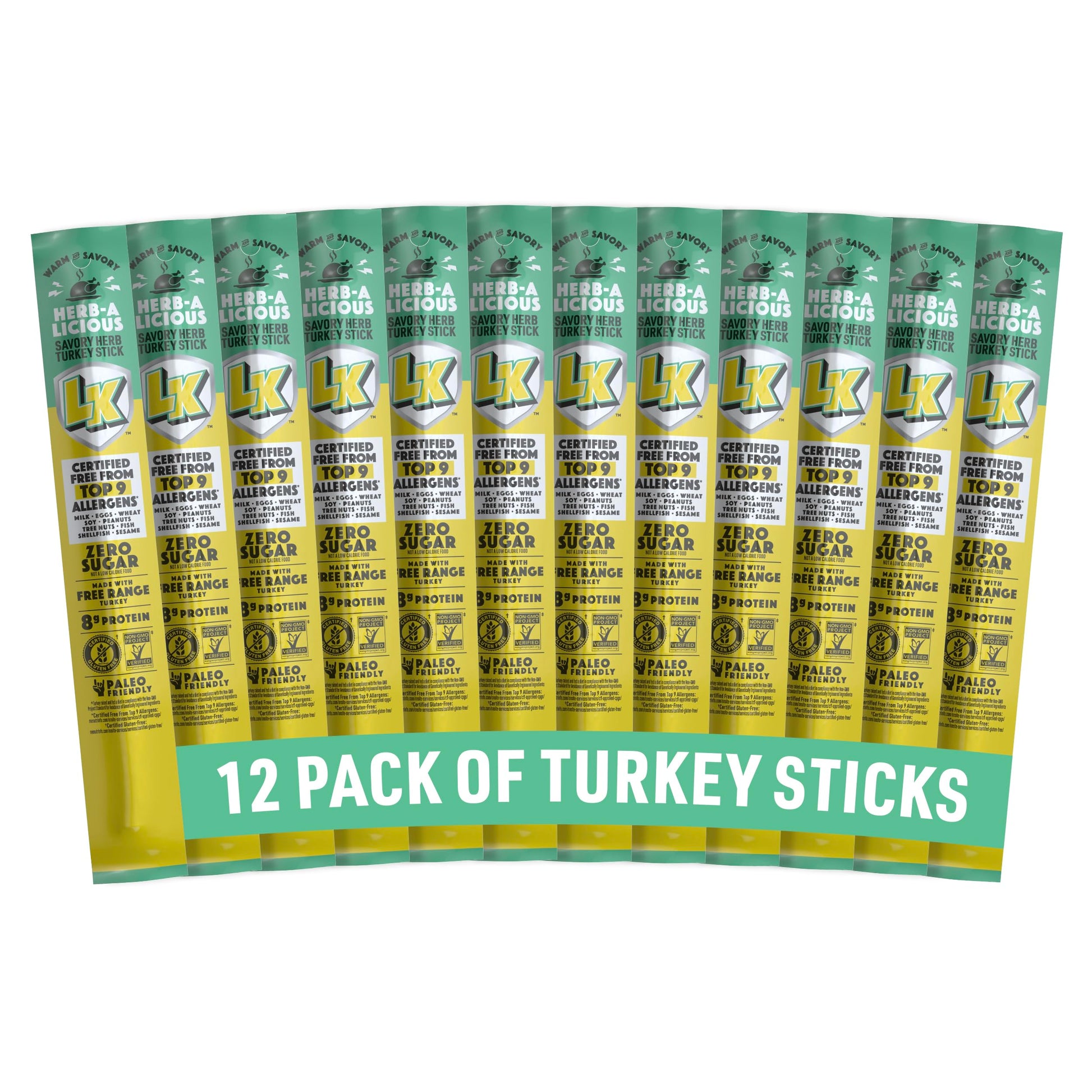 Lorissa'S Kitchen Premium Grass-Fed & Finished Jerky Snack Sticks 12-Pack: Herb-A-Licious Turkey Flavor, 8G Protein, Certified F