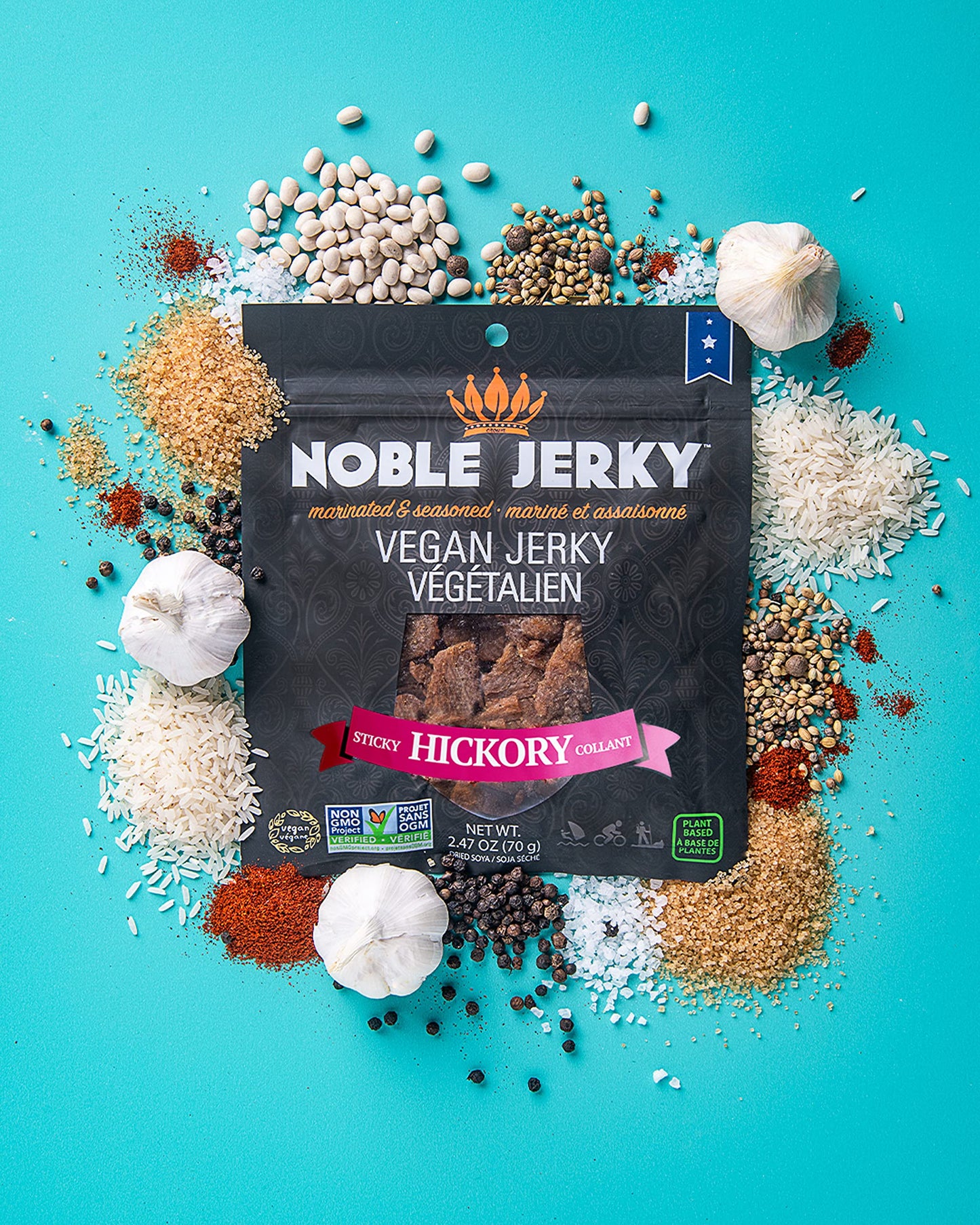 Noble Jerky - Vegan Jerky, Plant-Based High Protein Snack, Vegetarian, Non-GMO, Healthy Meat-Free Snack, Hickory Flavor, 3 Pack