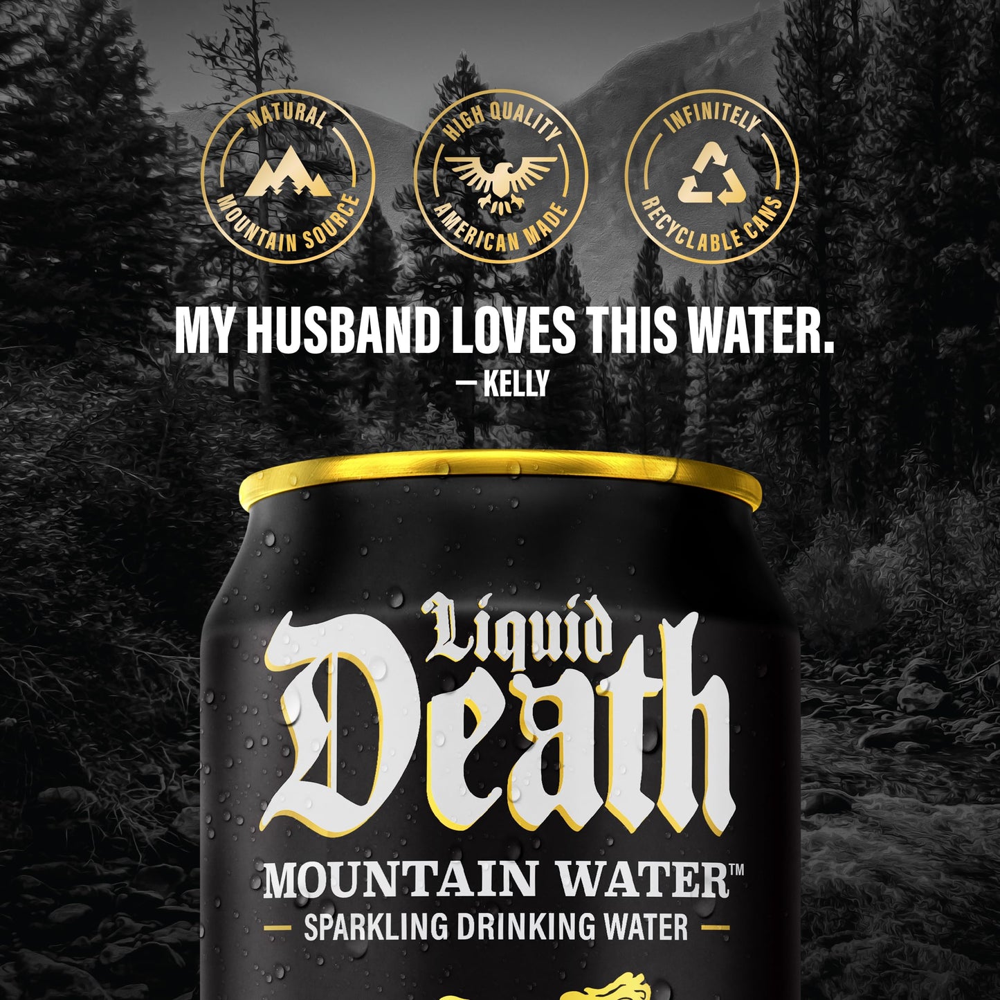 Liquid Death Sparkling Mountain Water, 12-Pack, 12oz Cans, Infinitely Recyclable, Natural Mountain Source