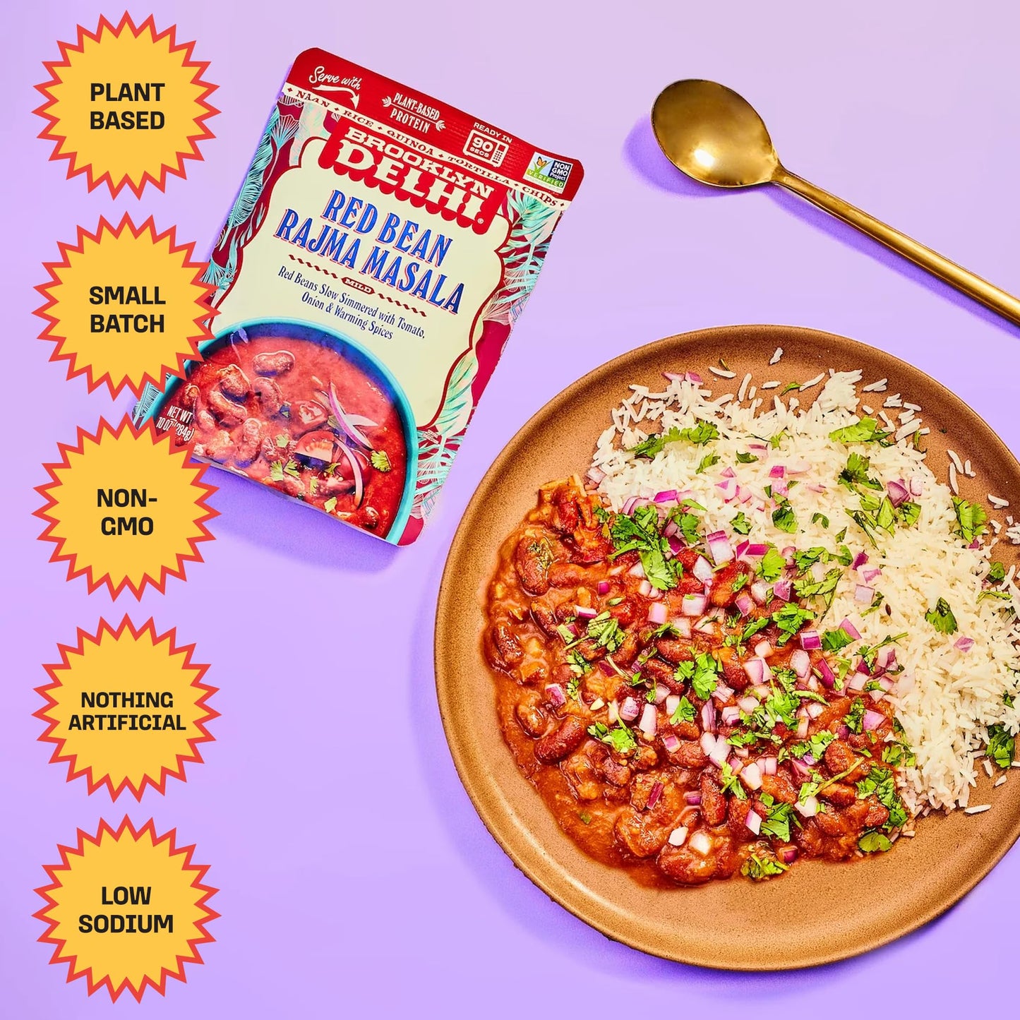 Brooklyn Delhi Red Bean Rajma Masala Pouches - Ready To Eat, Protein-Rich, Microwavable Entree, Ready In 90 Seconds - Vegan, Glu