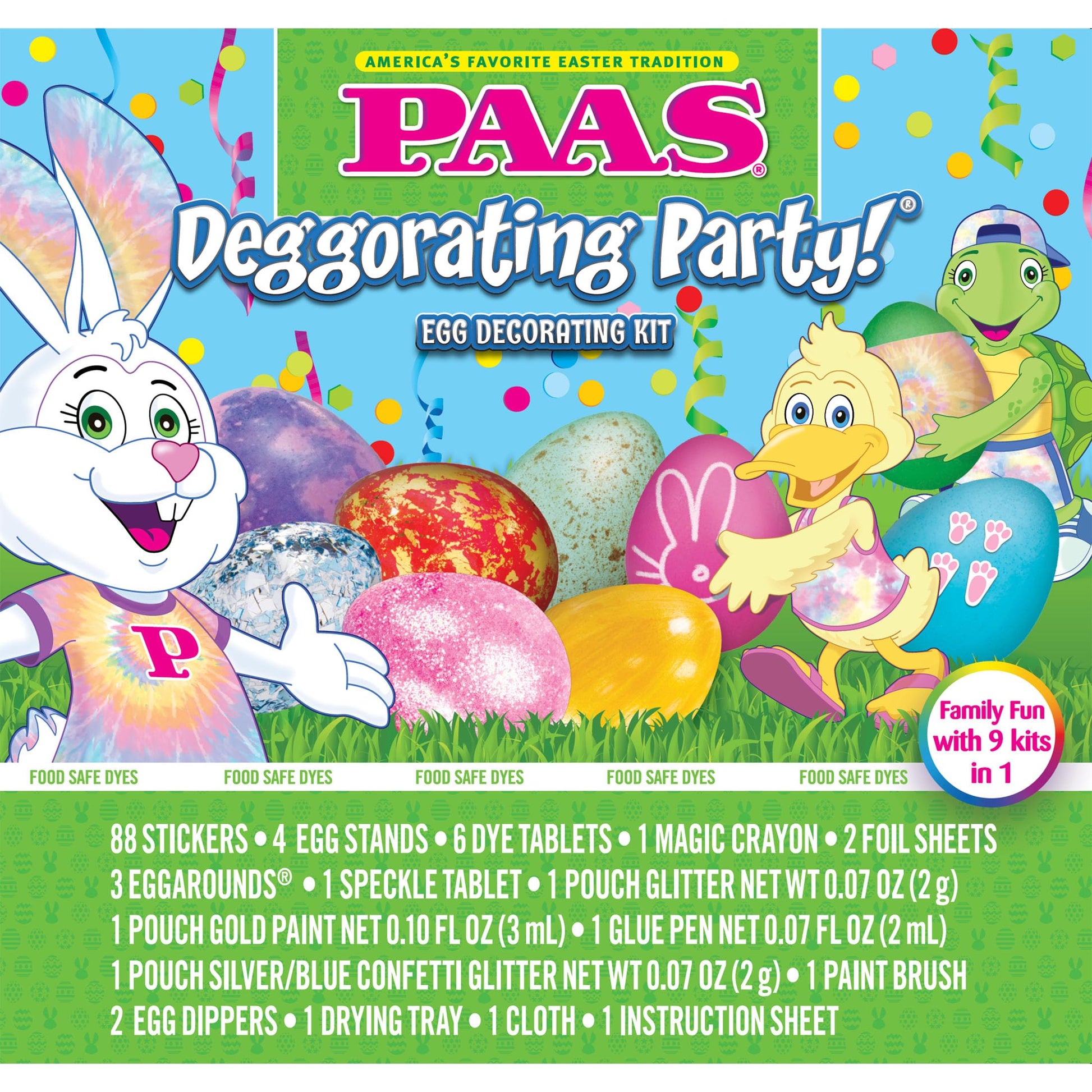 PAAS Easter Egg Decorating Kit – 9 Kits, Stickers, Glitter – 2.5 oz – Fun Family Activity – Red, Blue, Green, Yellow