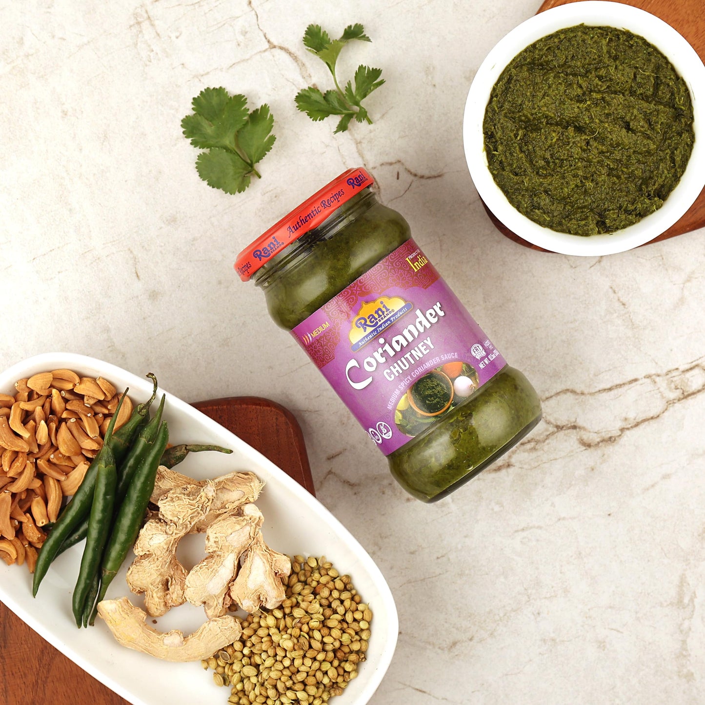 Rani Coriander Chutney 10.5Oz (300G) Glass Jar, Ready To Eat, Pack Of 5+1 Free ~ Vegan | Gluten Free | Non-Gmo | Kosher | No Col