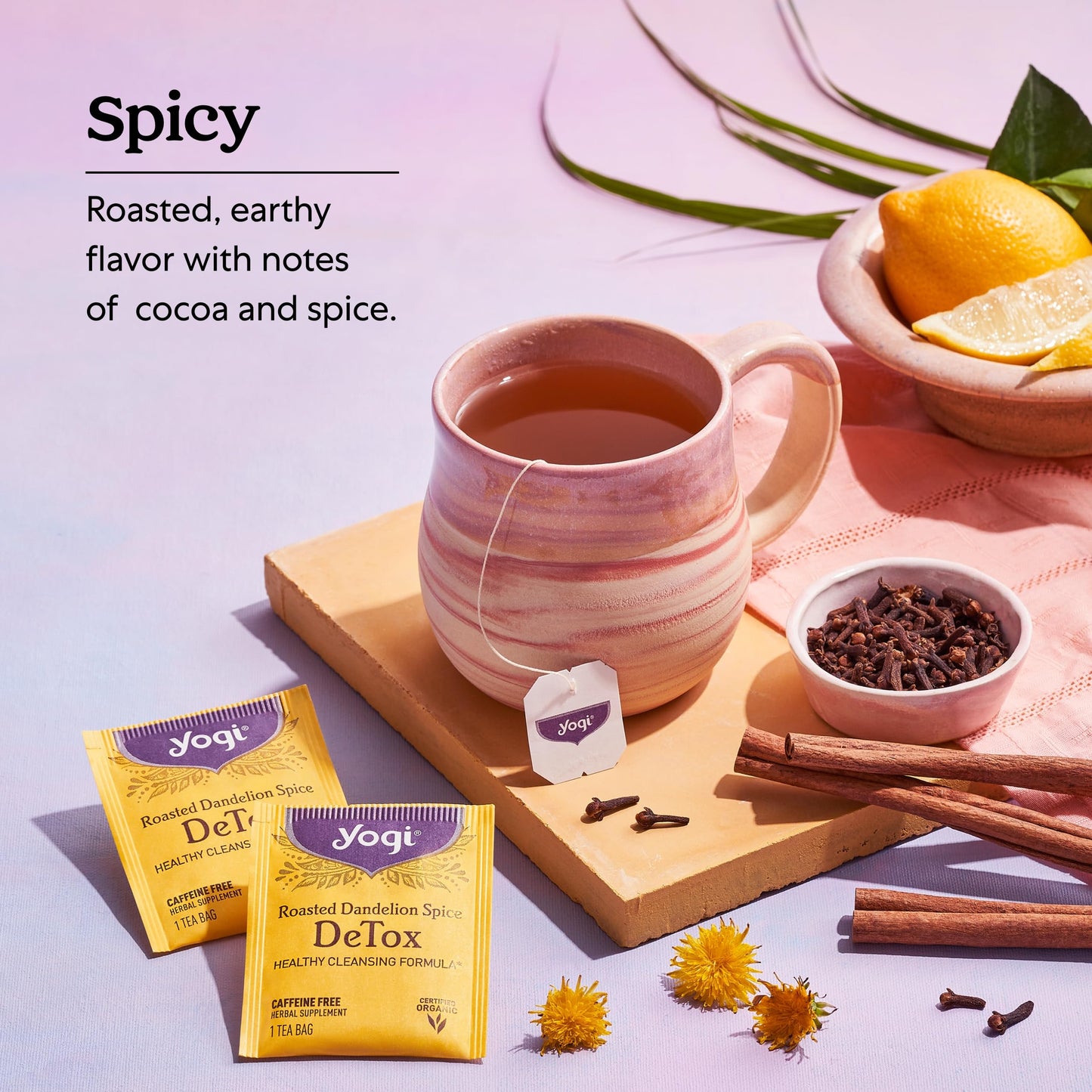 Yogi Tea Roasted Dandelion Spice DeTox Tea - Caffeine Free Herbal Blend, 0.85 Ounce (Pack of 6), 96 Organic Tea Bags