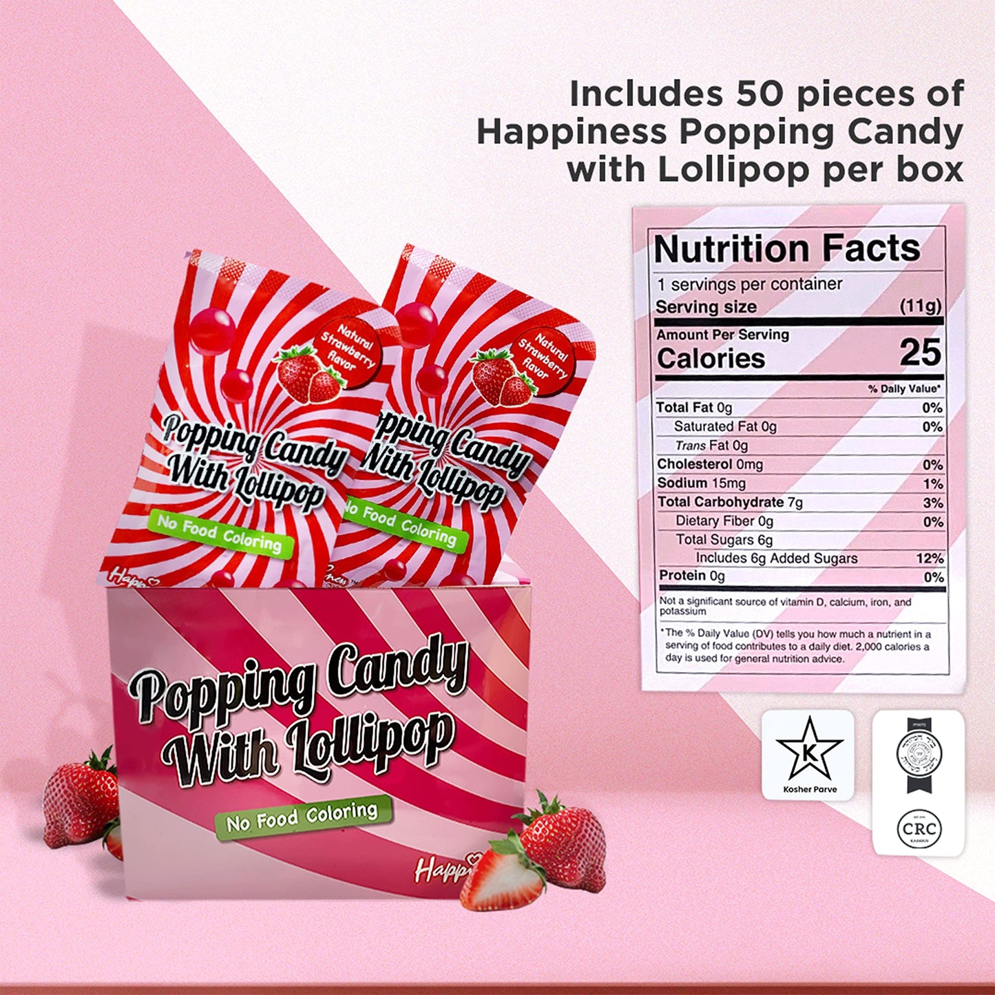 Happiness Usa 50 Pcs Popping Candy With Fun Dip Lollipop - All Natural No Artificial Colors Or Flavors Pop Rocks Candy | Individ