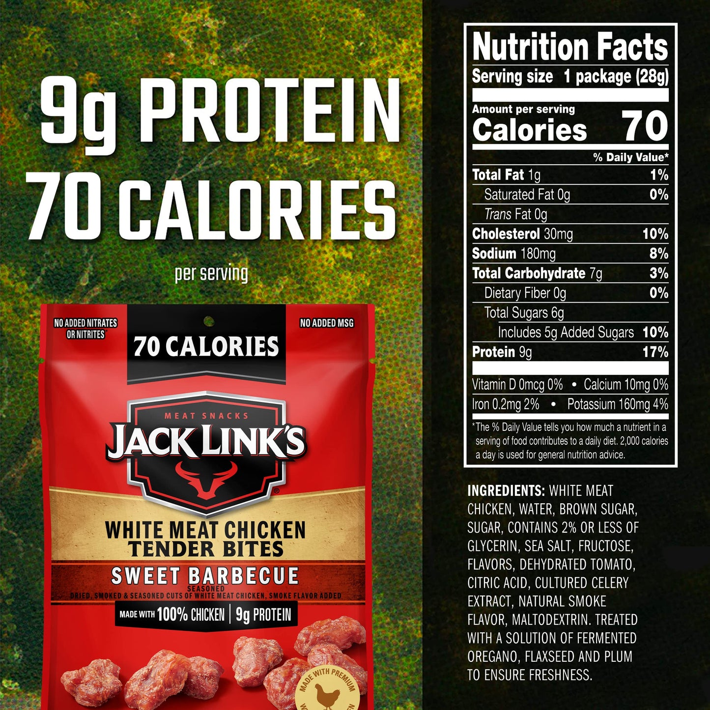 Jack Link s Chicken Tender Bites, Sweet BBQ, Bulk Pack - Flavorful Meat Snack for School, 9g Protein and 70 Calories, Made with
