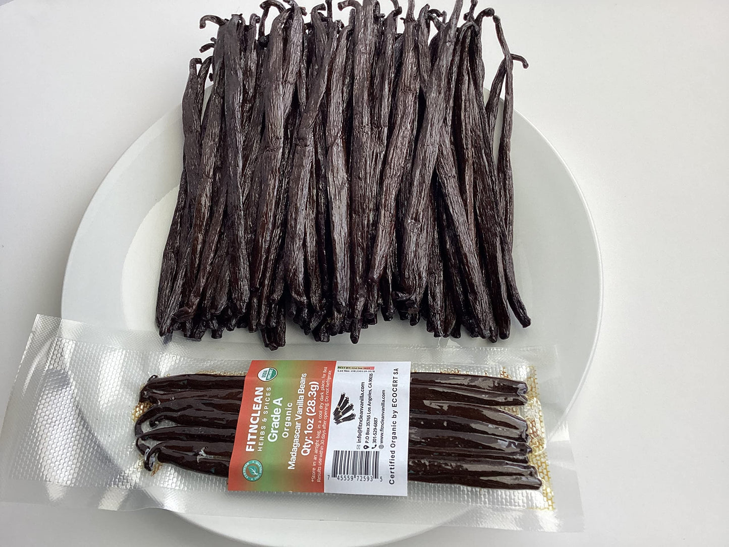 FITNCLEAN Madagascar Organic Vanilla Beans Gourmet Grade A 1oz NON-GMO Whole Pods