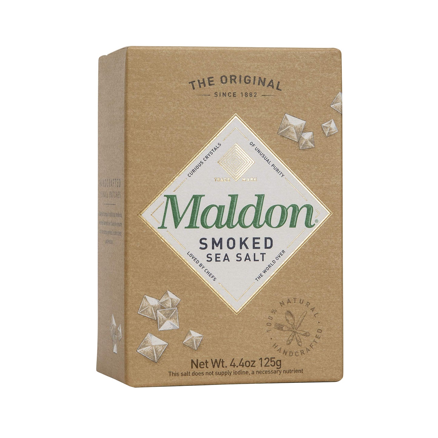 Maldon Smoked Sea Salt Flakes, Kosher, Handcrafted, Gourmet, 4.4 oz (125 g), Pack of 2, Pyramid Crystals