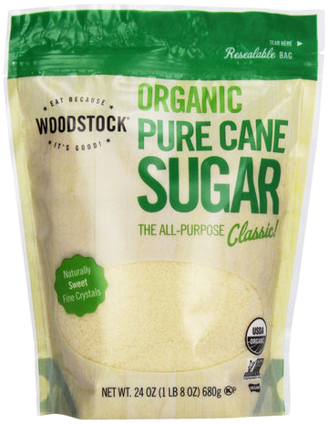 Woodstock, Evap Sugar Pure Cane, Granulated, At Least 95% Organic, 24 Oz