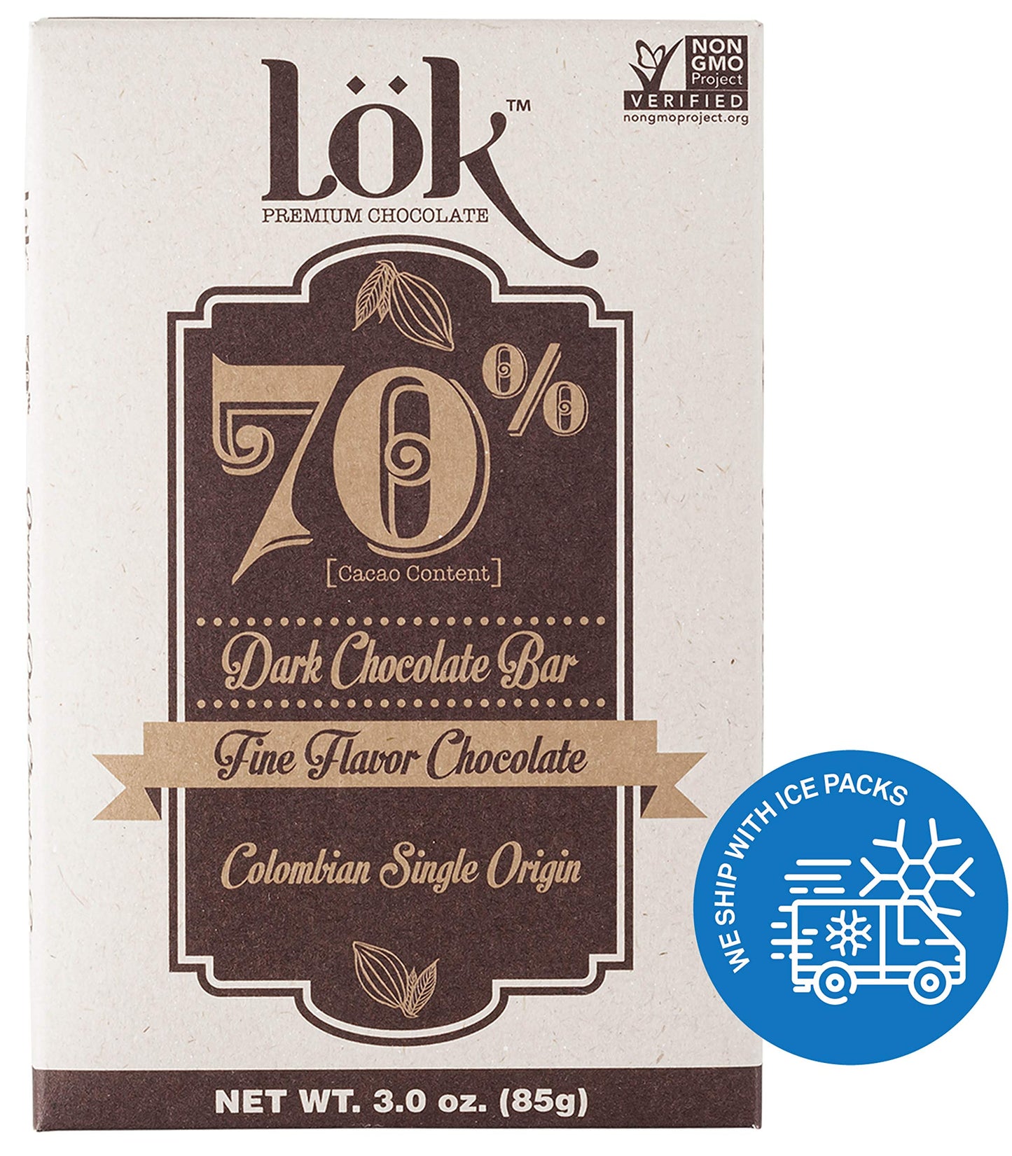Lok Dark Chocolate Bar 70% Cacao | Fair Trade, Non Gmo, Kosher, Gluten Free, Vegan, Bean-To-Bar, Paleo, Ethically Sourced Lk | 3