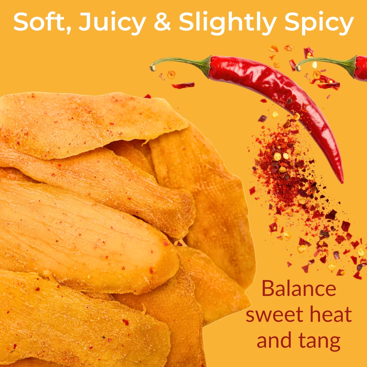 Low Sugar Added SPICY Dried Mango Slices 16 Oz - Delicious Texture Soft & Juicy Low Sugar Added Dried Mango - Naturally Ripened
