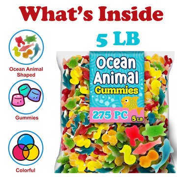 Fish Candy Ocean Gummies, 5 Lbs Bulk, Ocean Friends Sea Creatures, Assorted Flavors And Fish Shapes, Sharks, Turtles And More, S