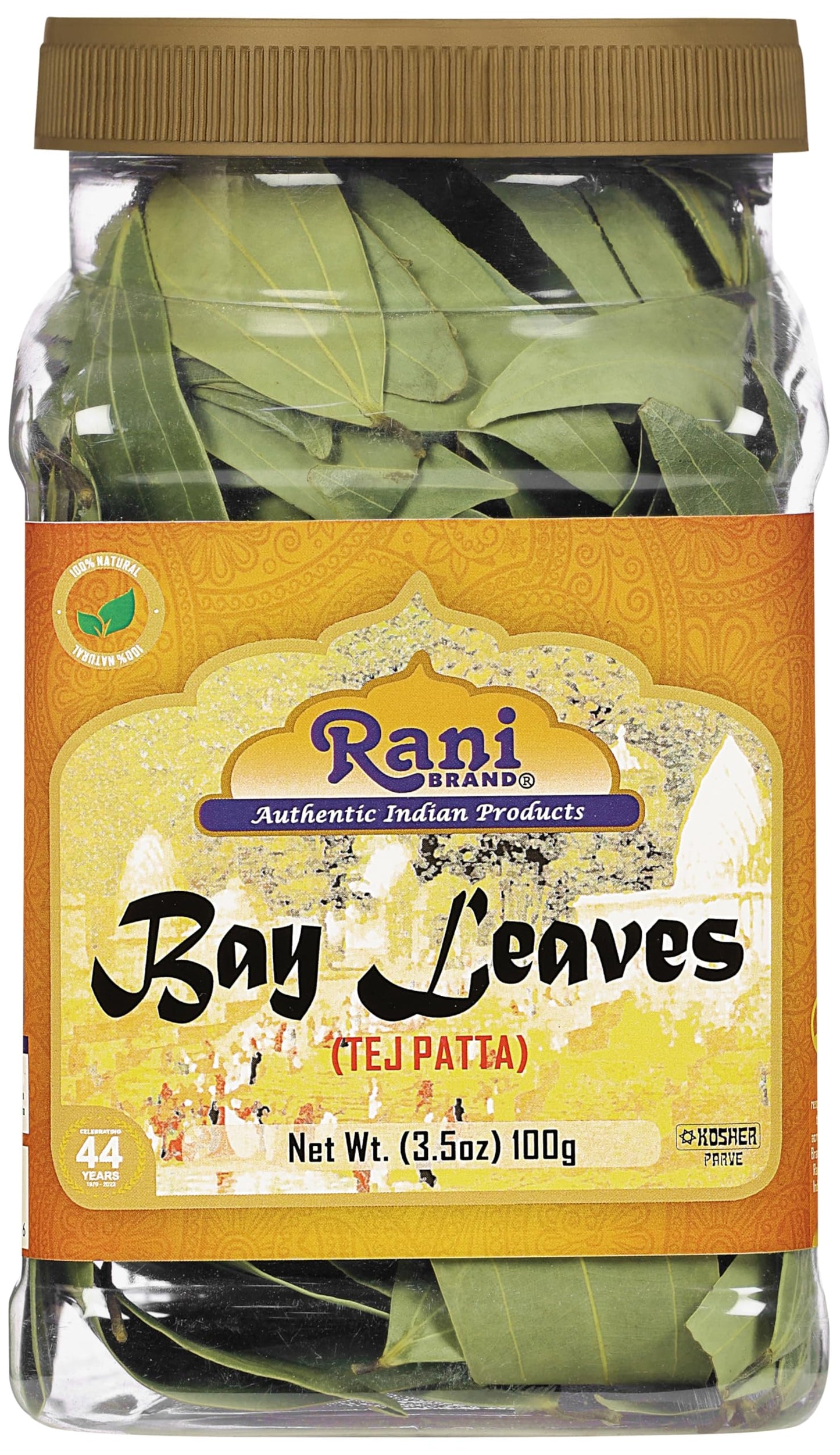 Rani Bay Leaf (Leaves) Whole Spice Hand Selected Extra Large 3.5Oz (100G) Pet Jar ~ All Natural | Gluten Friendly | Non-Gmo | Kosher | Vegan | Indian Origin (Tej Patta)