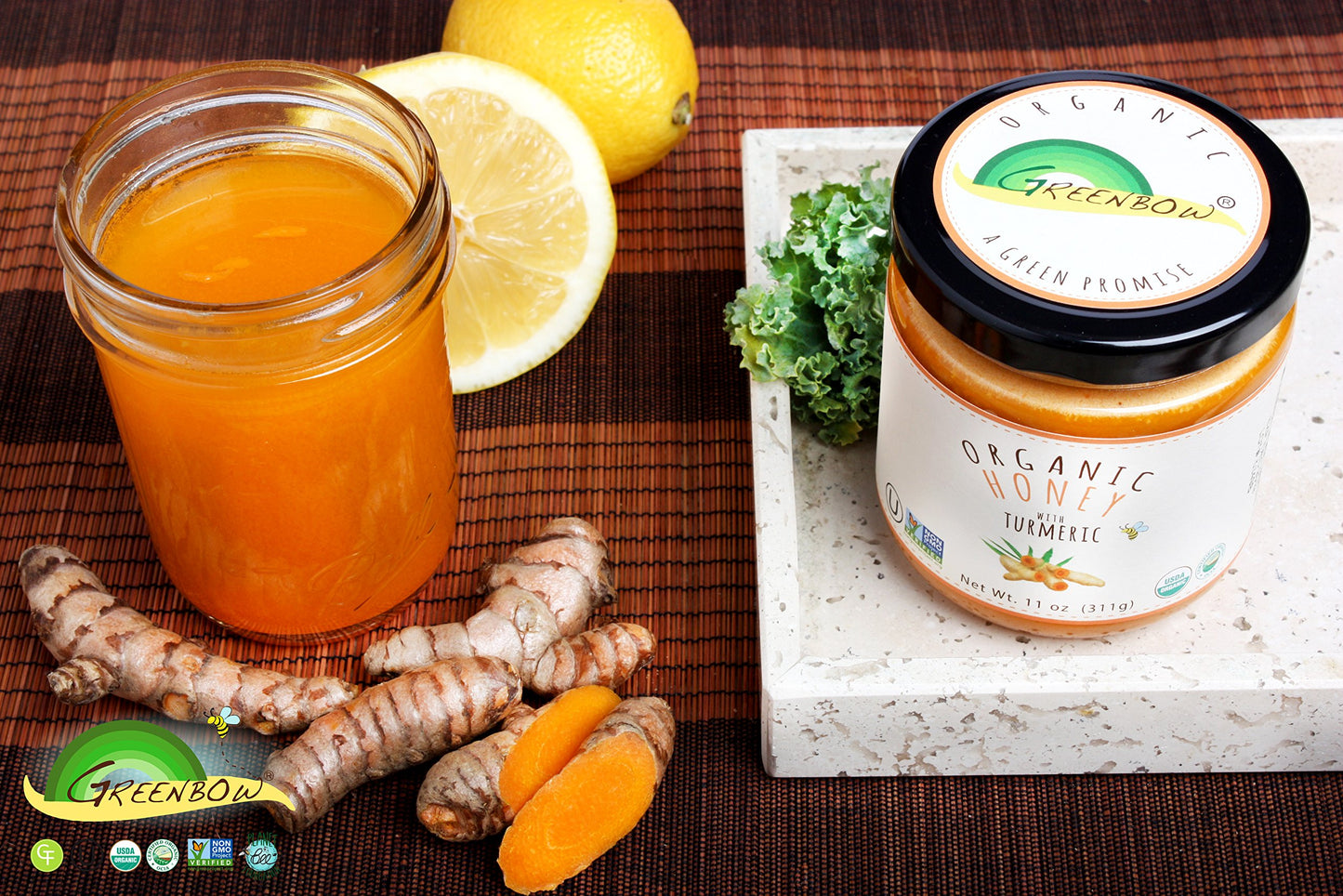 Greenbow Organic Honey With Turmeric - 100% Usda Certified Organic, Non-Gmo, Gluten Free Organic Turmeric Honey - Whole Food Org