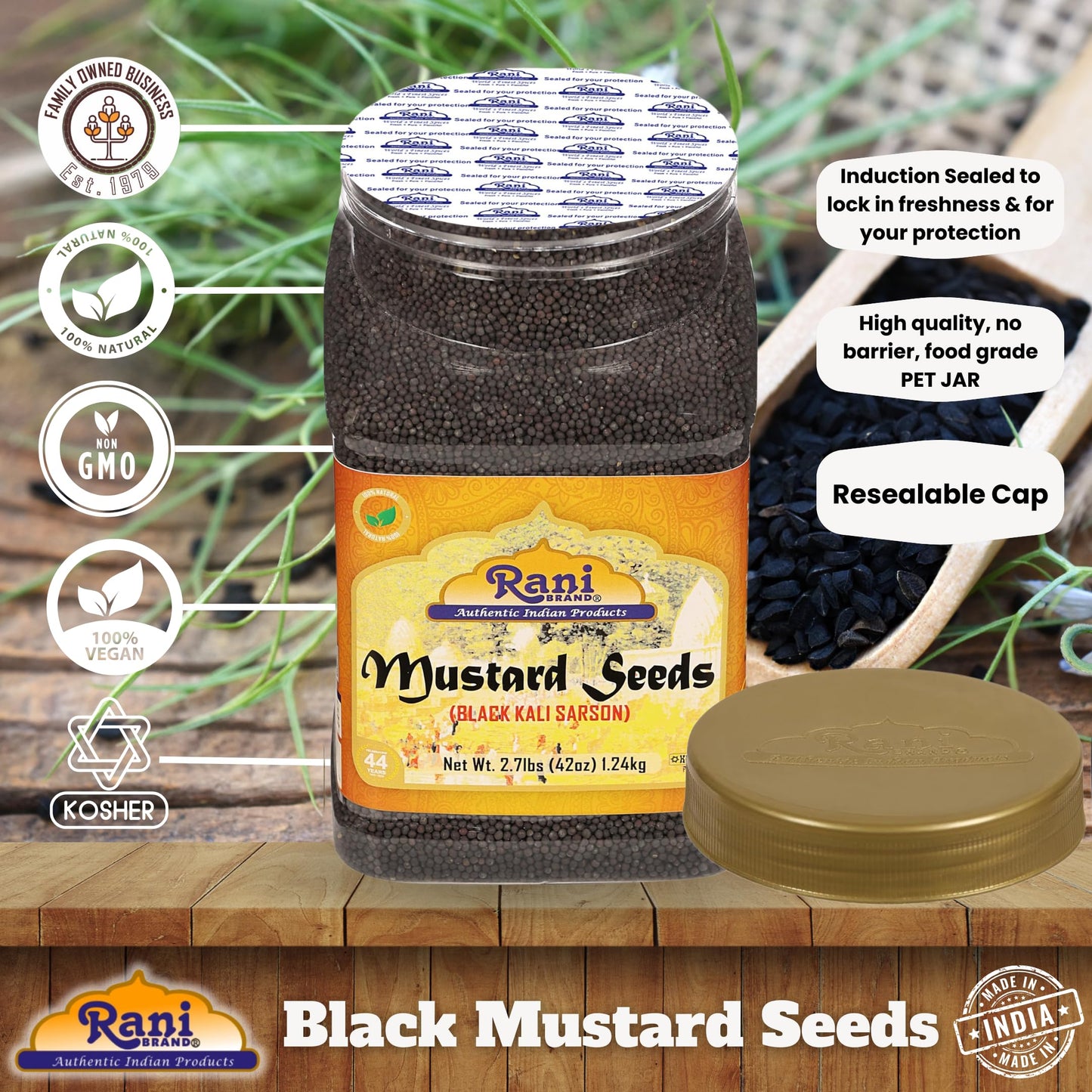 Rani Black Mustard Seeds Whole Spice (Kali Rai) 42Oz (2.7Lbs) 1.22Kg Bulk Pet Jar ~ All Natural | Gluten Friendly | Non-Gmo | Ko