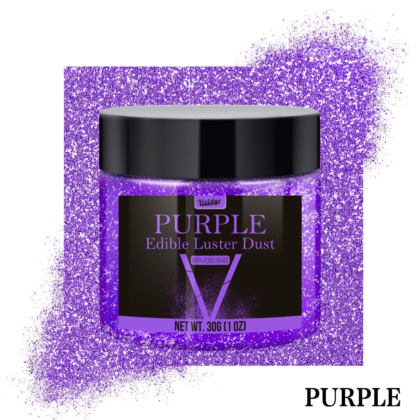 Vividye Edible Glitter Luster Dust Powder for Baking, 30g, Purple