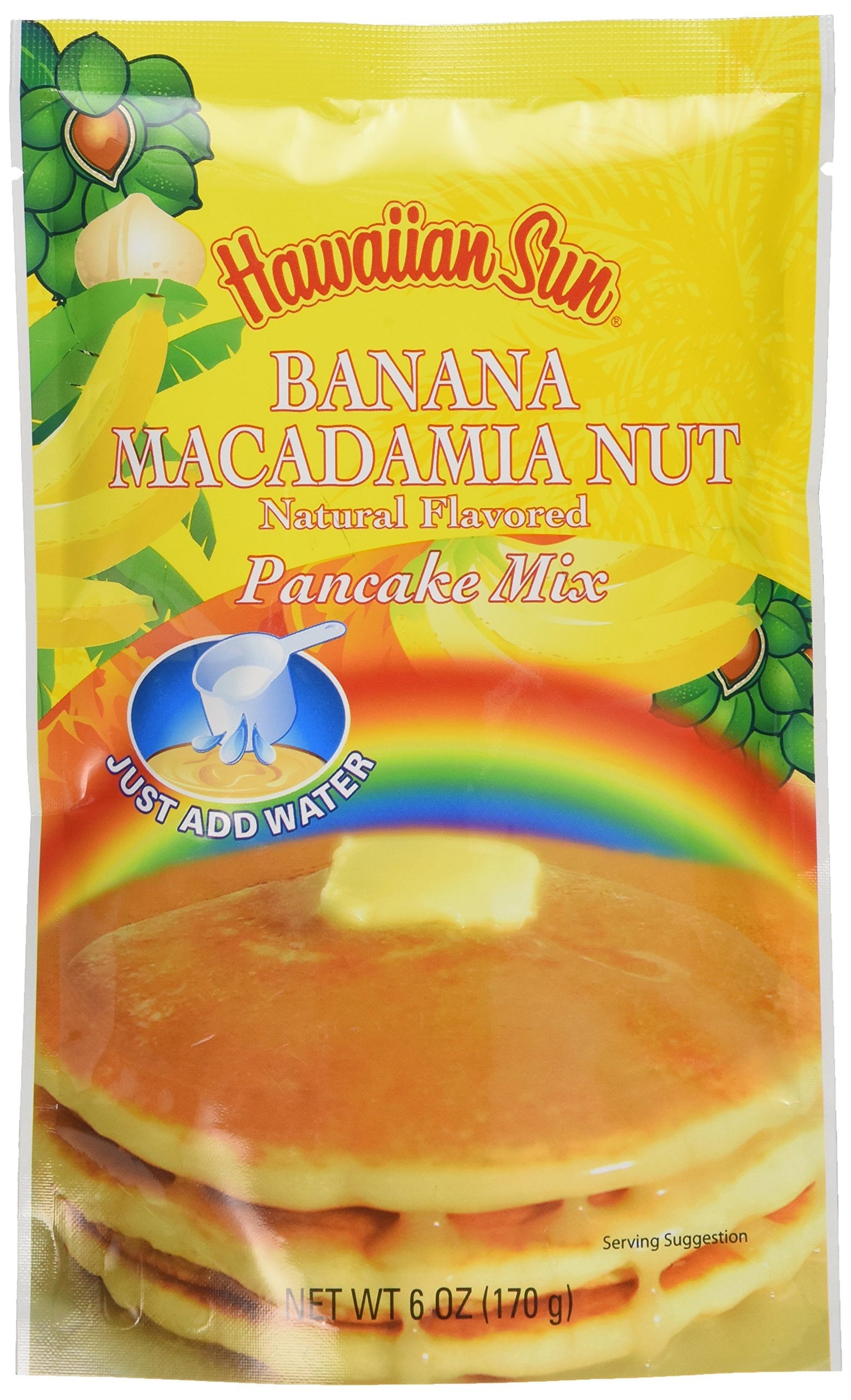 Pancake Mix, 6 Ounce Bag by Hawaiian Sun (Banana Macadamia Nut, 12 Packs)
