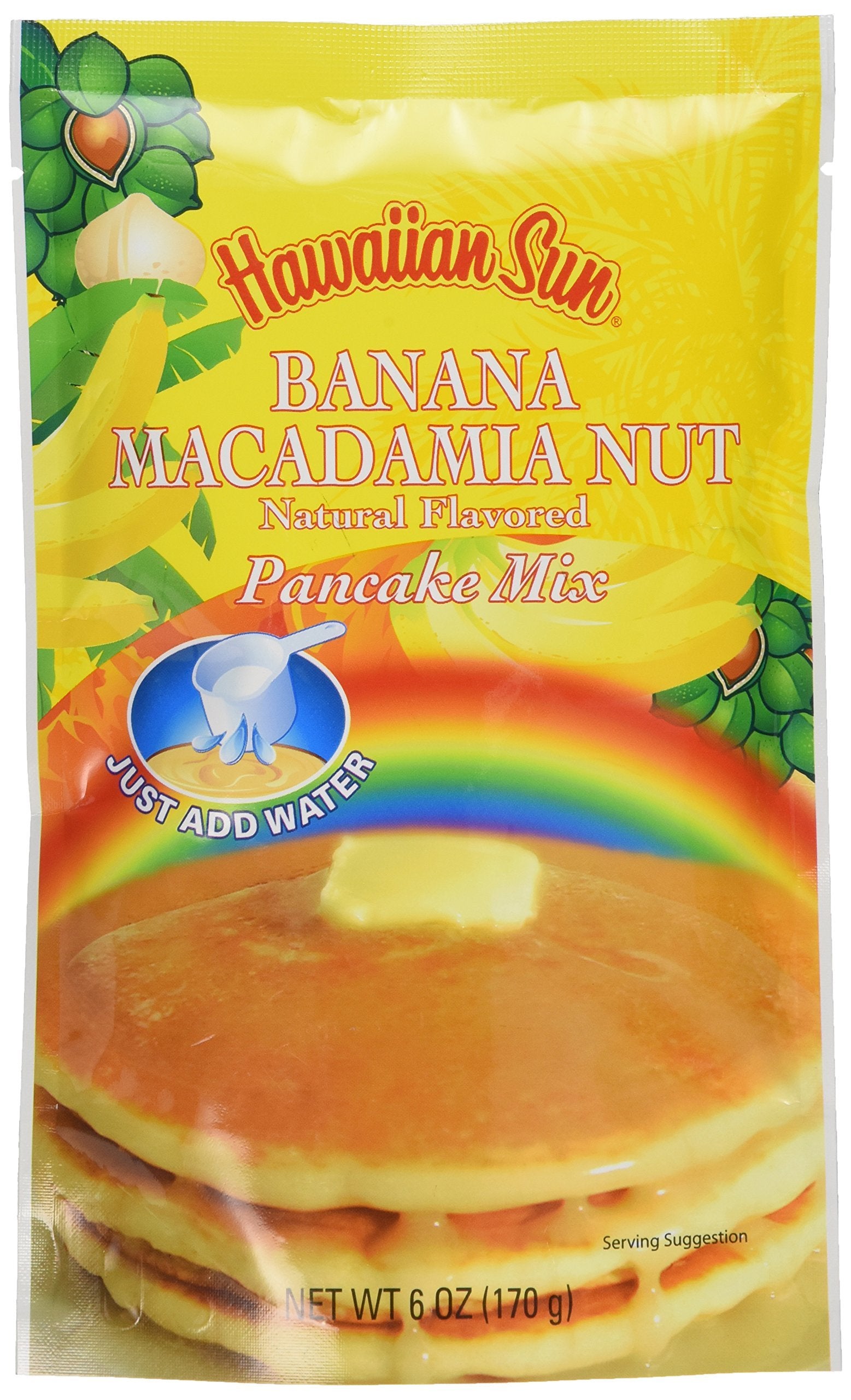 Pancake Mix, 6 Ounce Bag by Hawaiian Sun (Banana Macadamia Nut, 12 Packs)
