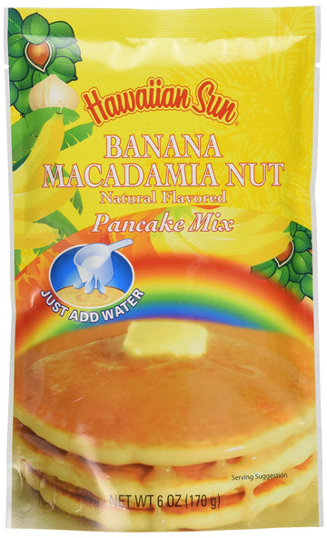 Pancake Mix, 6 Ounce Bag by Hawaiian Sun (Banana Macadamia Nut, 12 Packs)