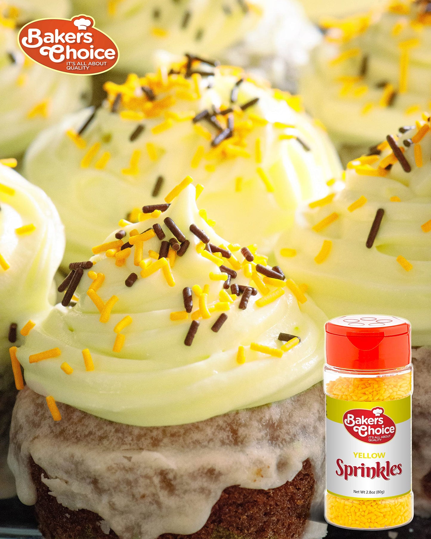 Bakers Choice Yellow Sprinkles For Baking - Jimmies Sprinkles For Ice Cream Toppings - Dairy Free, Kosher 2.8 Oz.